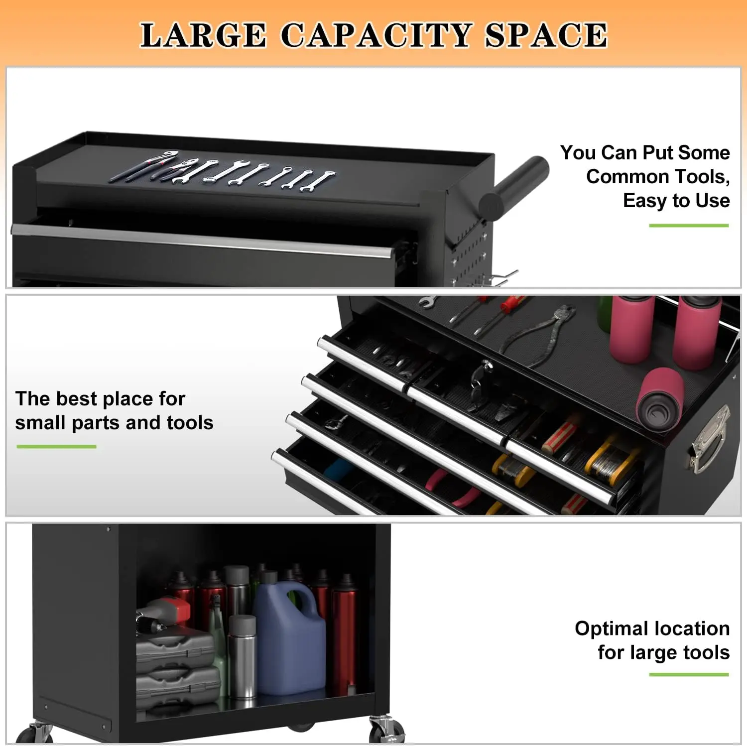 8-Drawer High Capacity Rolling Tool Chest, Removable Cabinet Storage Tool Box with Wheels and Drawers, Detachable Toolbox