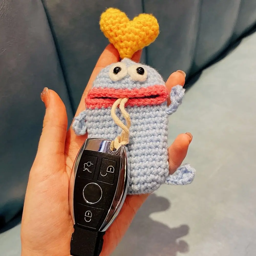 

Entrance Guard Card Bag Car Key Clothes Knitting Key Case Sausage Mouth Key Bag Hand Woven Wool Key Bag Big Mouth Key Pendant