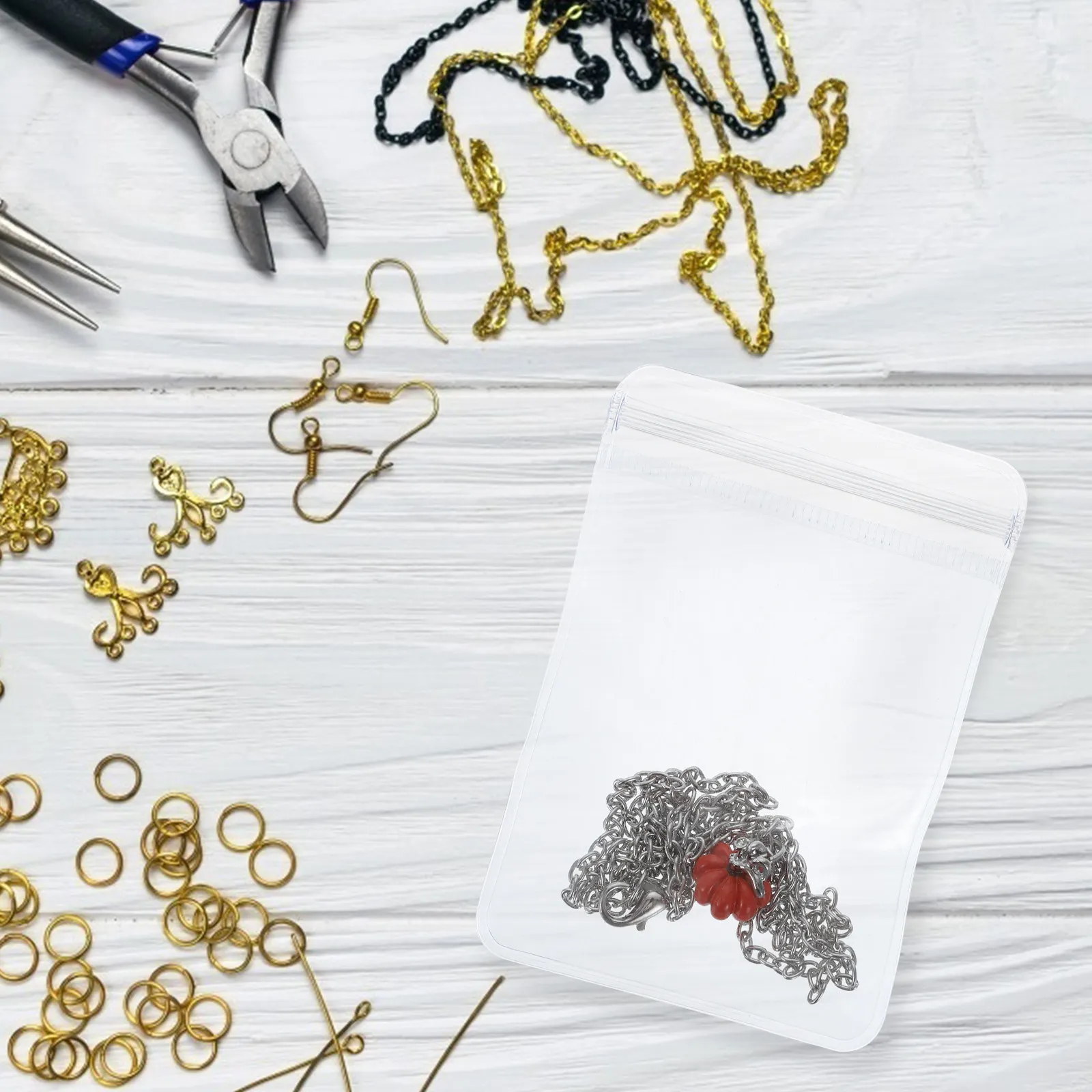 200pcs Photo Jewelry Bags with Zipper Lock – Thickened Plastic Storage Pouches for Necklaces, Earrings, Rings, Pearls