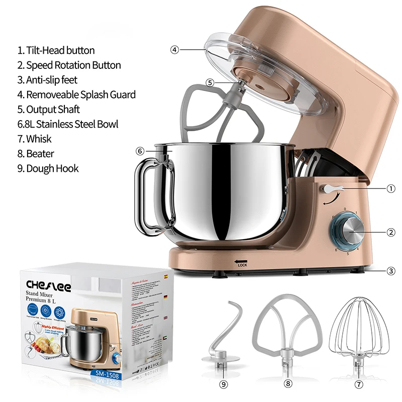 Classical Food Stand Mixer with 7.0-Litre Stainless Steel Bowl 1500W Electric Dough Kneading Machine Kitchen Appliances