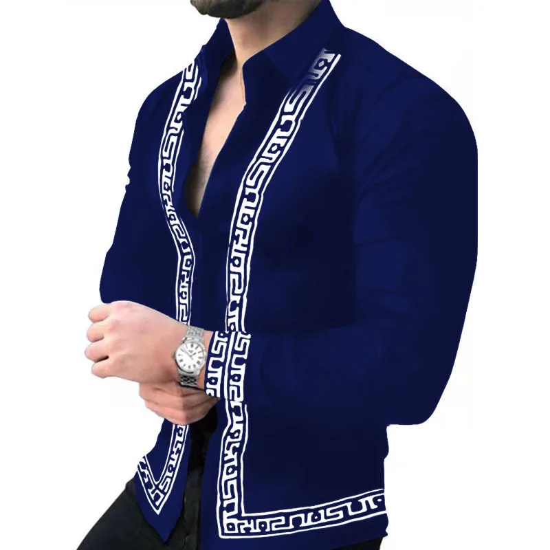 2024 Autumn New Fashion Printed Youth Long Sleeve Shirt Men's Shirt