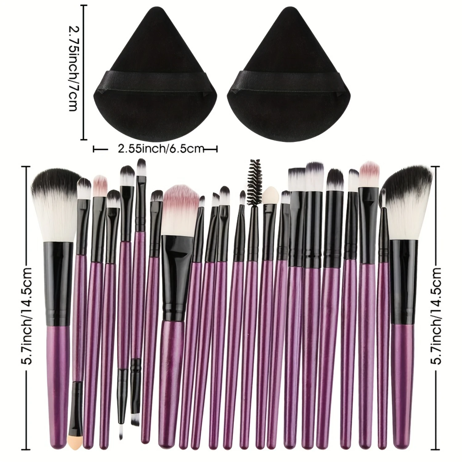 22-Piece Makeup Brush Set + 2 Triangle Puffs - Premium Nylon Bristles, Multi-Functional, Foundation, Powder, Concealers, Eye Sha