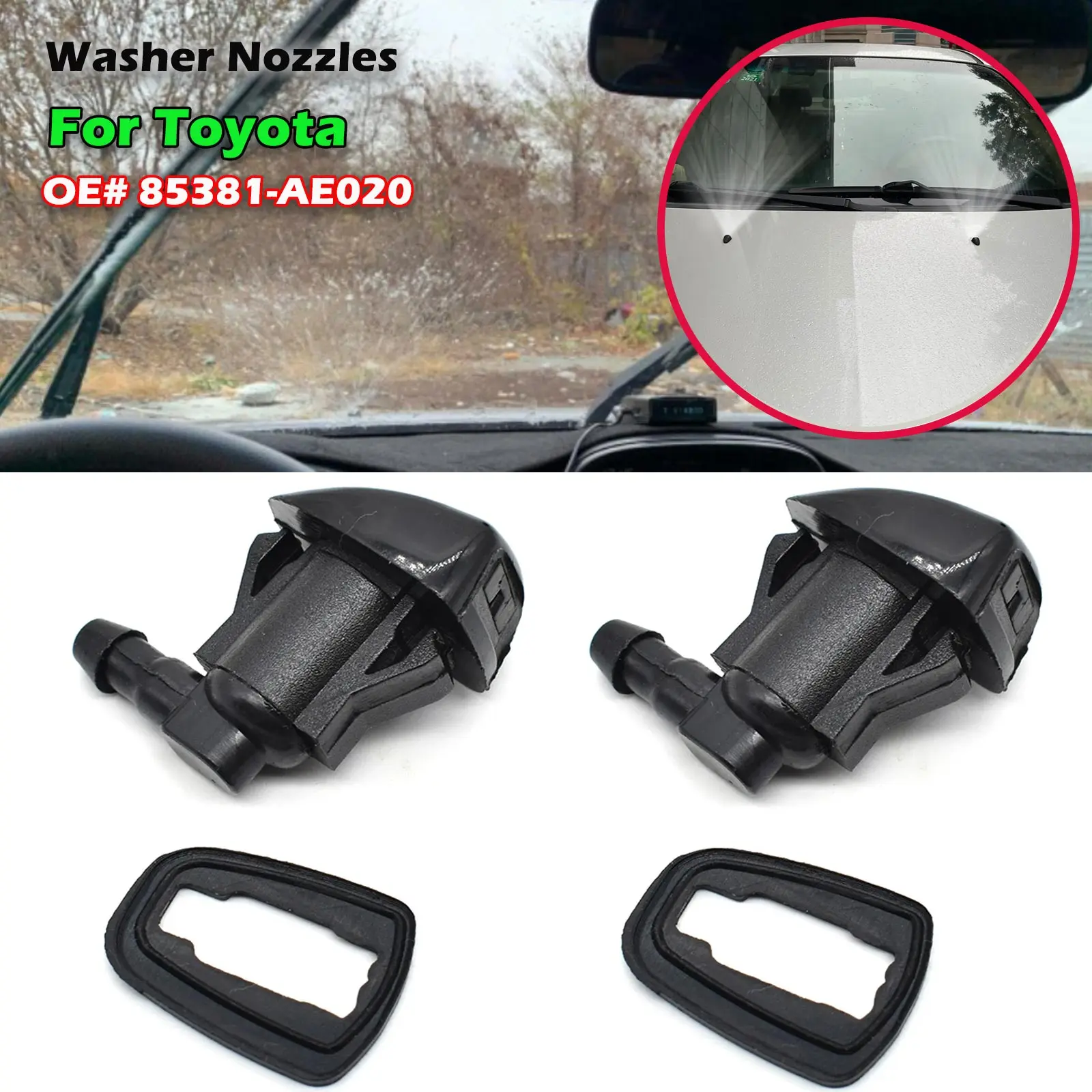 2Pcs Car Front Windshield Water Spray Wiper Nozzle 85381-AE020 For Toyota E120 Corolla Camry Sienna Avensis T25 Corsa XV30 Hilux