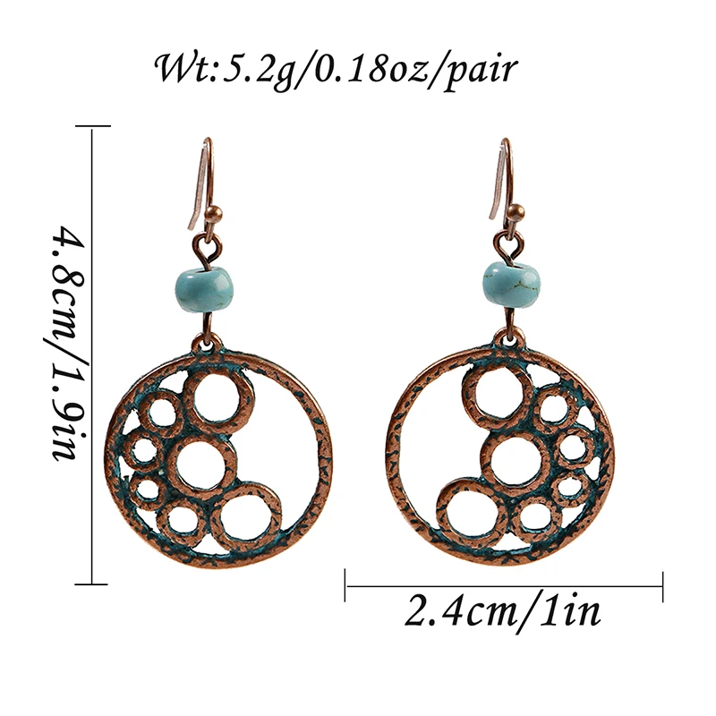 Vintage Turquoises Bird Drop Earrings Female Hollow Flower Ethnic Round Suspension Hanging Earrings Boho Jewelry Accessories