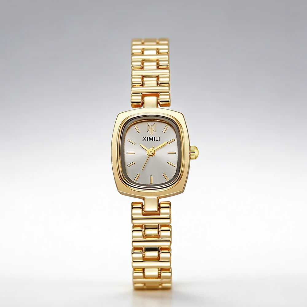 

Женские маленькие квадратные золотые часы XIMILI, минималистичные кварцевые наручные часы с ремешком из нержавеющей стали, элегантные часы для женщин, подарок