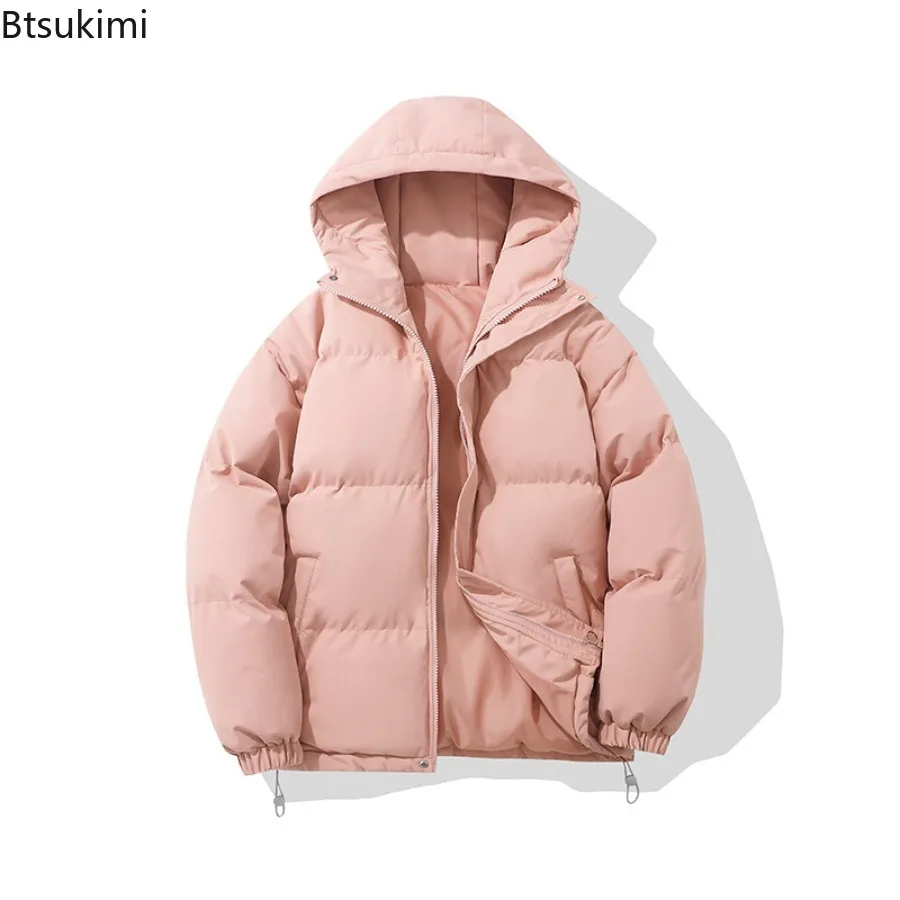 Autumn/Winter New Cotton-padded Coats Men's Fashion Solid Thickened Hooded Down Cotton Jackets Men and Women Casual Loose Parkas