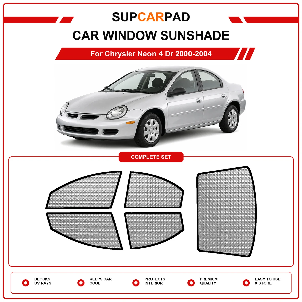 For Chrysler Neon 4 Dr 2000-2004 Pre‑Cut Auto Window Sunshade Anti‑UV Car Sun Visor Protector