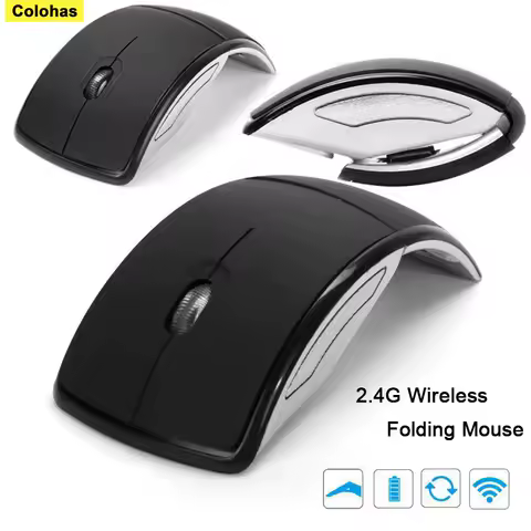 Colohas Folding 2.4G Wireless Mouse Travel USB Receiver Arc Mouse Optical Ergonomic Mice for Computer Gamer Laptop Desktop PC