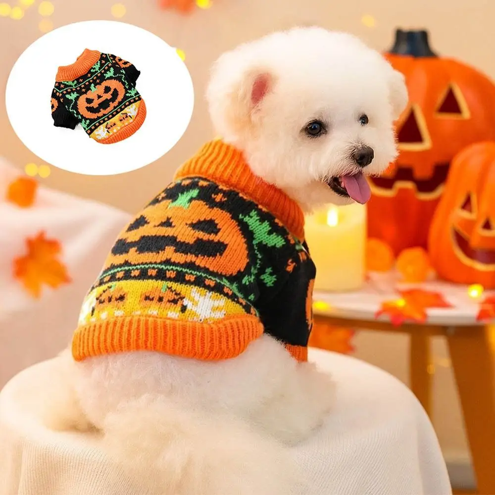 

Turtleneck Design Halloween Dog Sweater Pumpkin Costume Soft Dog Knitwear Comfortable Warm Cat Sweatershirt Puppy Outfit