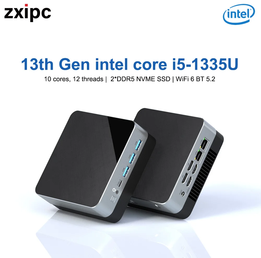 Mini PC de bolsillo de 13. a generación i5 1340P 2xDDR4 hasta 32GB RAM SSD WIFI6 1335U DDR5 NUC Mini PC portátil para juegos cuatro pantallas