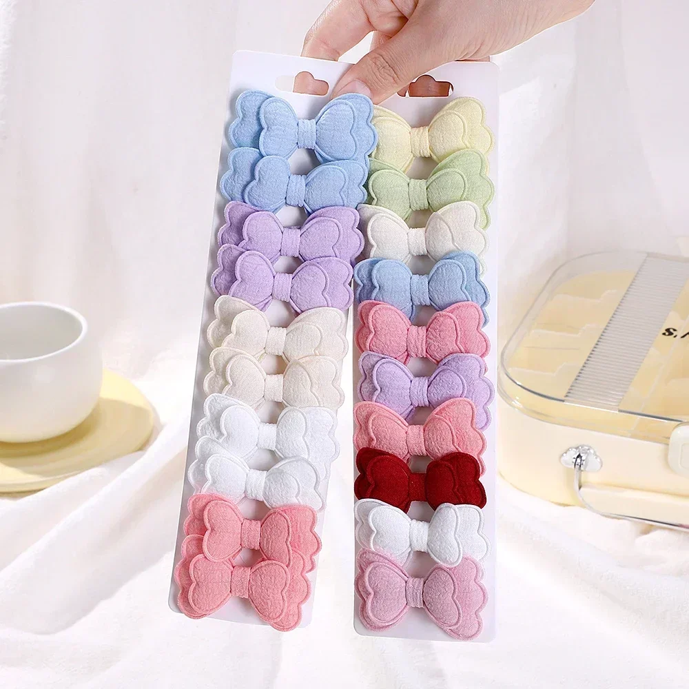 10Pcs/set Kids Hair Bows with Clip for Baby Girls Double Butterfly Layered Cotton Bowknot Hair Bangs Pin Hair Accessories