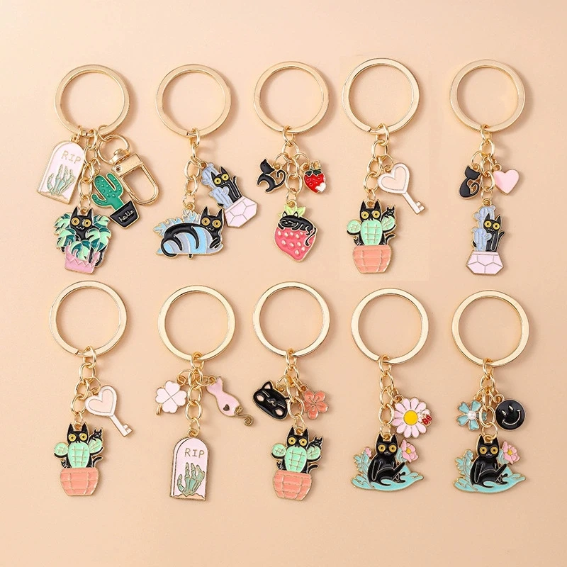 Новый-мультяшный-брелок-кактус-бабочка-с-котом-очаровательный-кулон-сумка-для-ключей-с-котом
