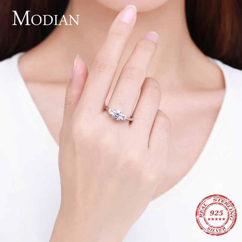 MODIAN 2 Carat 925 Sterling Silver Rings For Women Three Stones Zircon Simulated Diamond Wedding Engagement Band Fine Jewelry