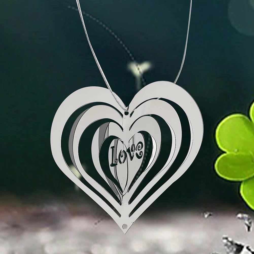 

2PCS 3D Heart Shape Rotating Stainless Steel Rotating Wind Chime Catcher Pendant Wall Art Home Garden Hanging Decoration