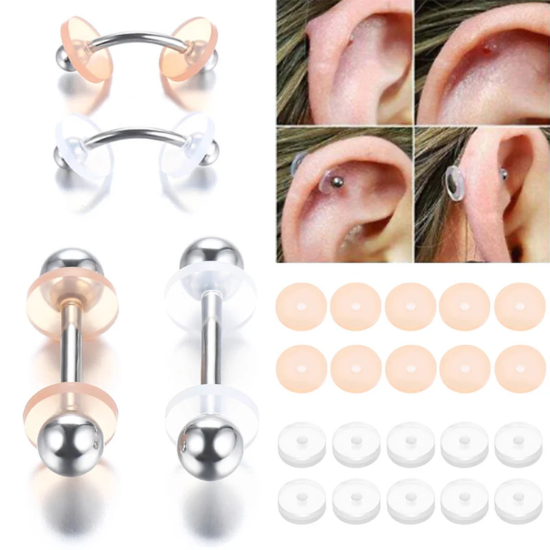 10 Pieces Piercing Healing Gasket Silicone Discs Back of the Earrings Transparent Disc Pads Fixing Earrings Anti-scratch Gasket