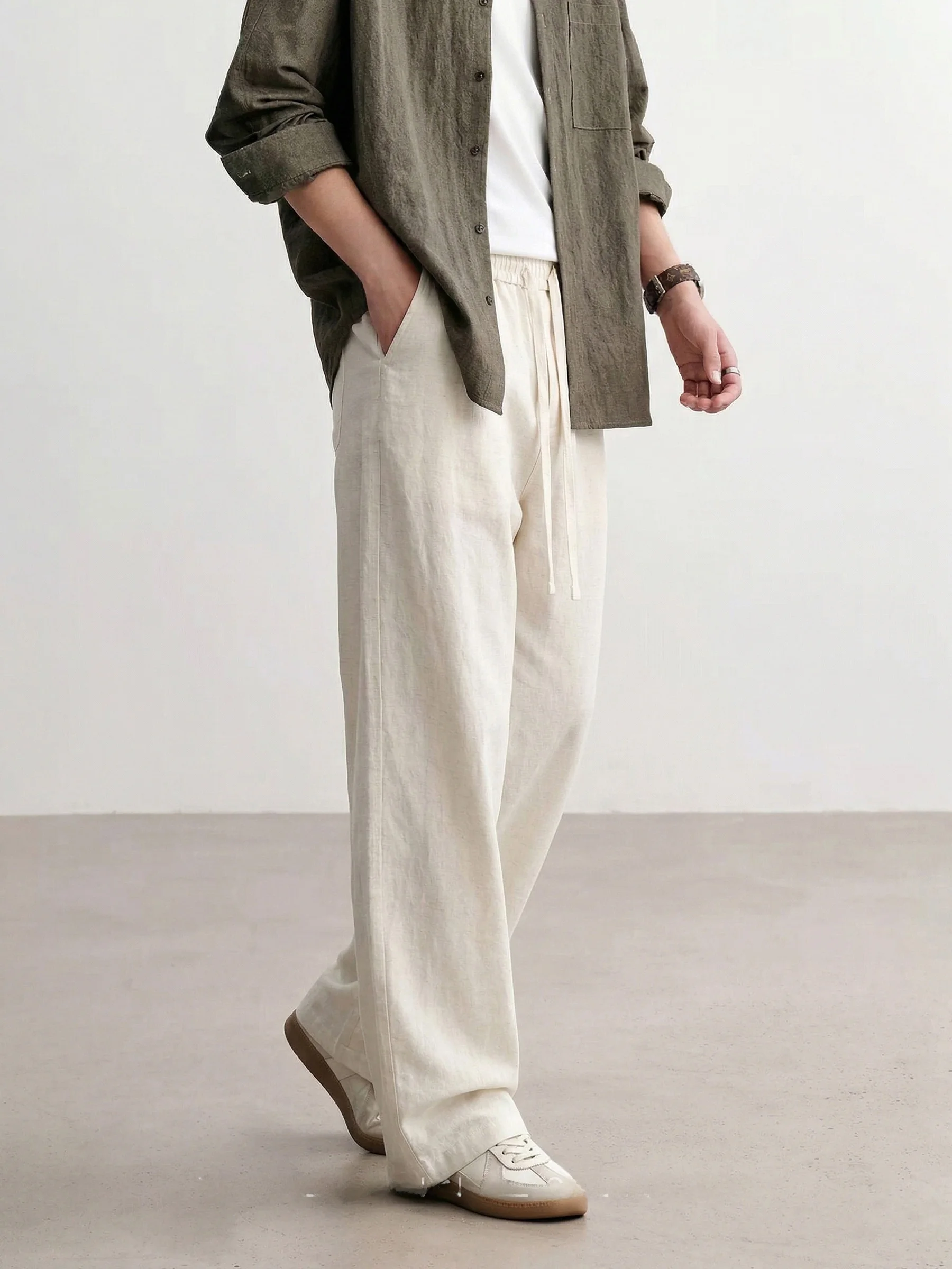 Gold Ratio Lyocell Silk Blend Casual Pants Men's Thin Loose Straight Leg Long Trousers Draping Ice Silk Comfortable Summer Wear view 2