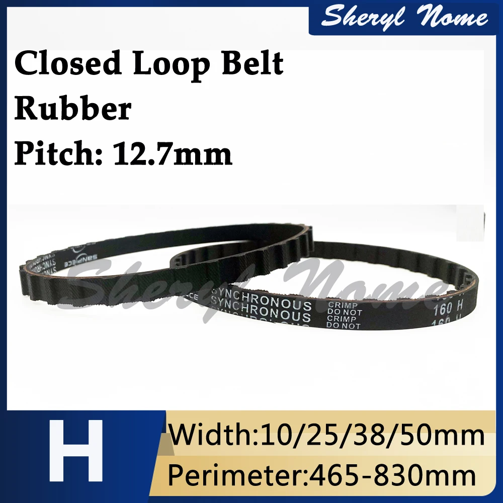 

H-type black closed loop rubber synchronous belt, bandwidth 10/25/38/50mm, pitch 12.7mm, perimeter 465-830mm