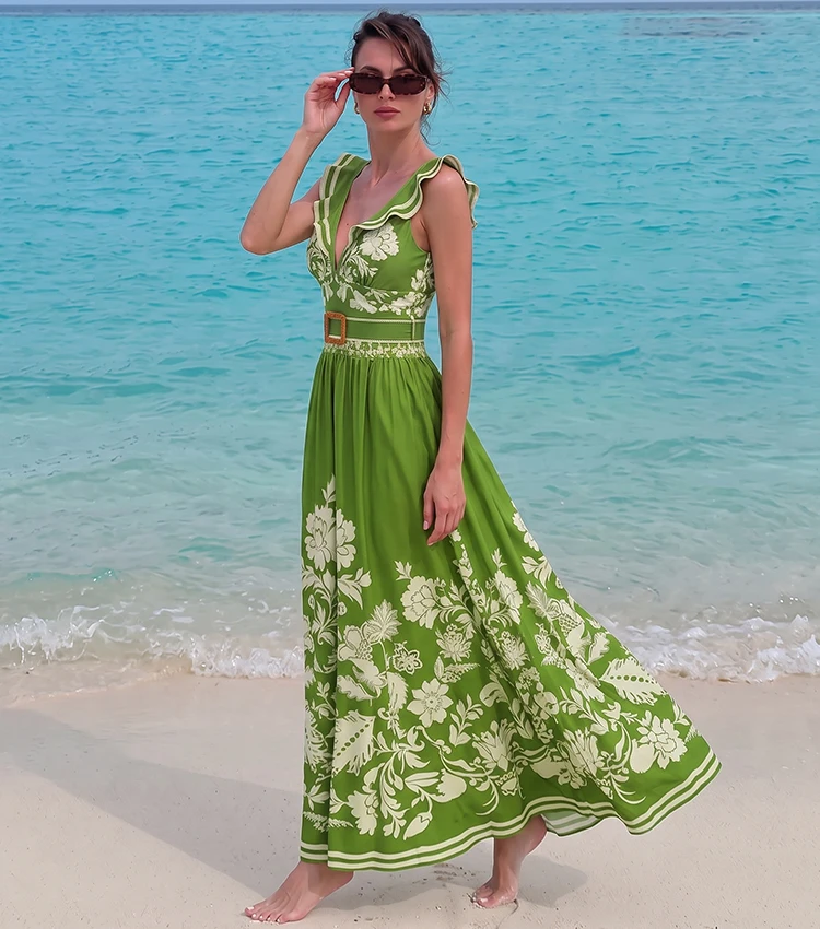 Flaxmaker Women Swimsuit Set(s) Summer Sexy V Neck Sleeveless Swimwear And Skirt Ruffled Beachwear Swimsuit With Cover Skirt