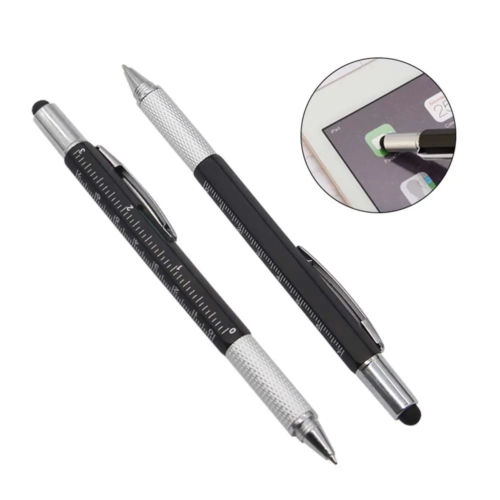 6 in 1 With Scale Pen Tool Capaciative pen Gadget Replacement refill Ballpoint Pen Flat-blade Screwdriver Cross Screwdriver