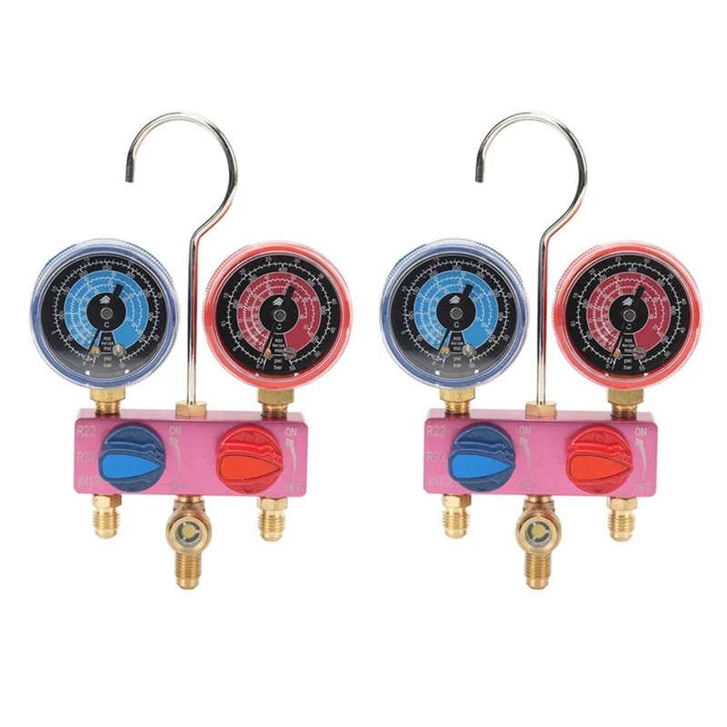 

2X HS-M02 Refrigerant Diagnostic Manifold Gauge G1/4 Condition Manometer Pressure Gauge Refrigeration For R22/32/R410A
