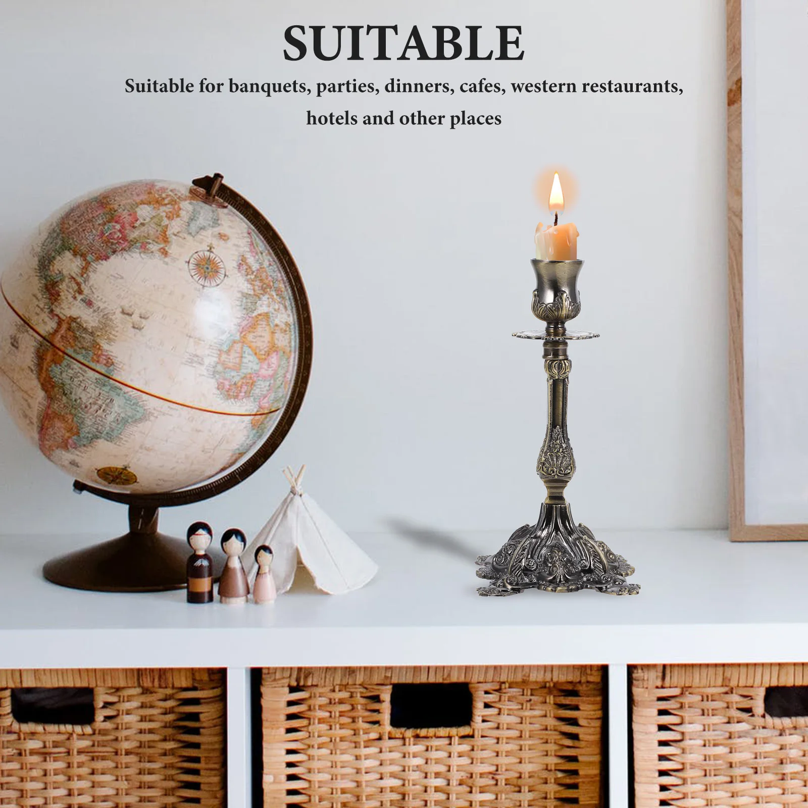 

1pcs Vintage Metal Holder Tabletop Taper Candlestick For Wedding Party Home Decor Shabbat Centerpiece Desktop Ornament