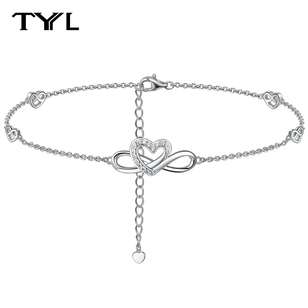 

TYYL D Color Moissanite Ankle Bracelet Woman Girl Foot Bracelets Silver 925 Leg Chain Heart Strap Ladies 18k Gold Plated Jewelry