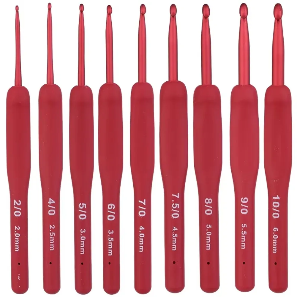 9PCS Red Crochet Hook Ergonomic Handle for Arthritic Hands Extra Long  Knitting Needles for Beginners and Crocheting Yarn
