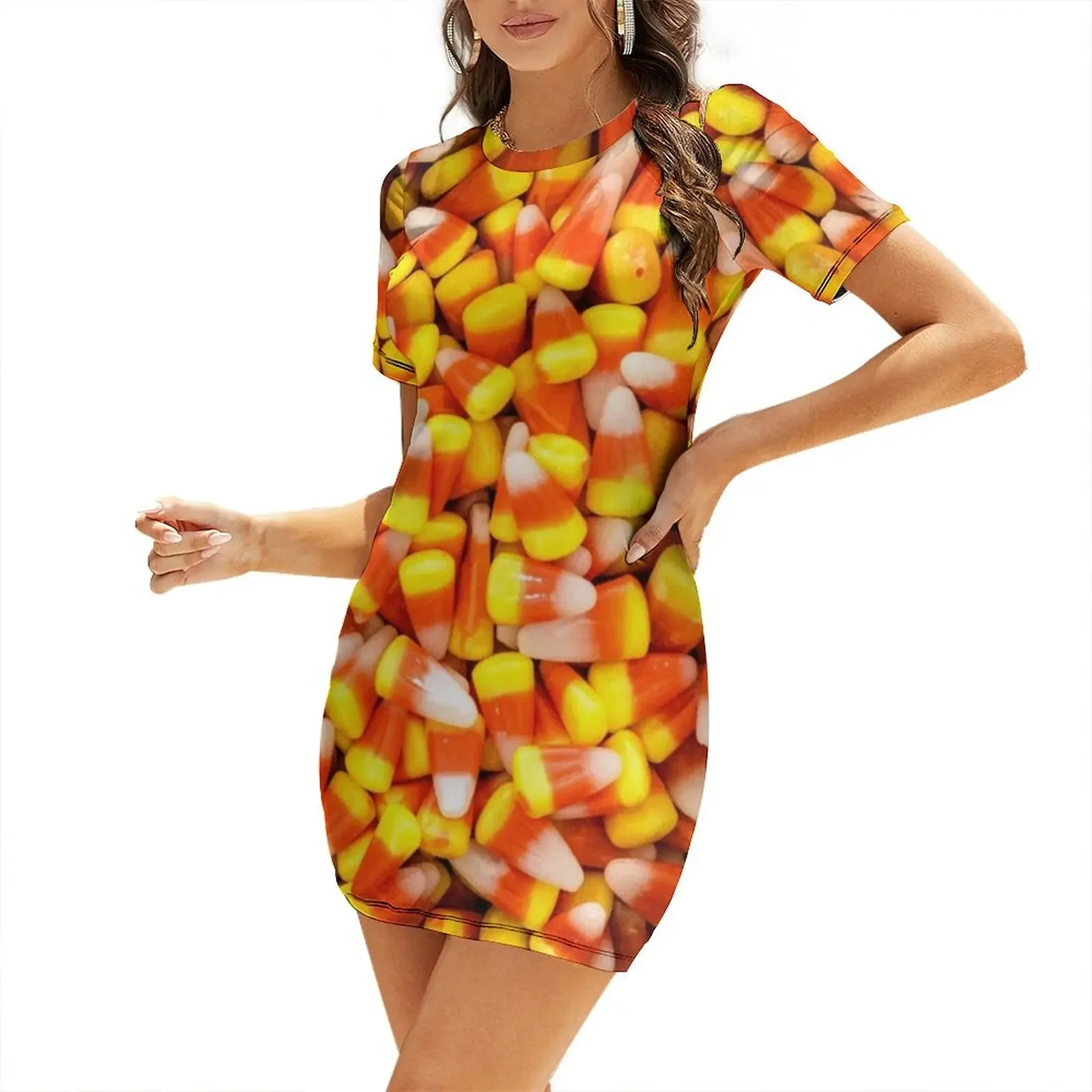 

Candy Corn Pattern Short-Sleeved Dress elegant women's dresses sale party dresses women party dresses woman Dress