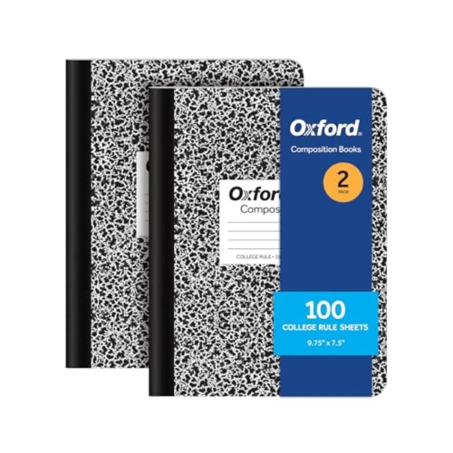 

Composition Notebooks, 9-3/4 x 7-1/2 Inch School Journals, College Ruled Paper, Black Marble Covers, 100 Sheets per Book, 2 Pac