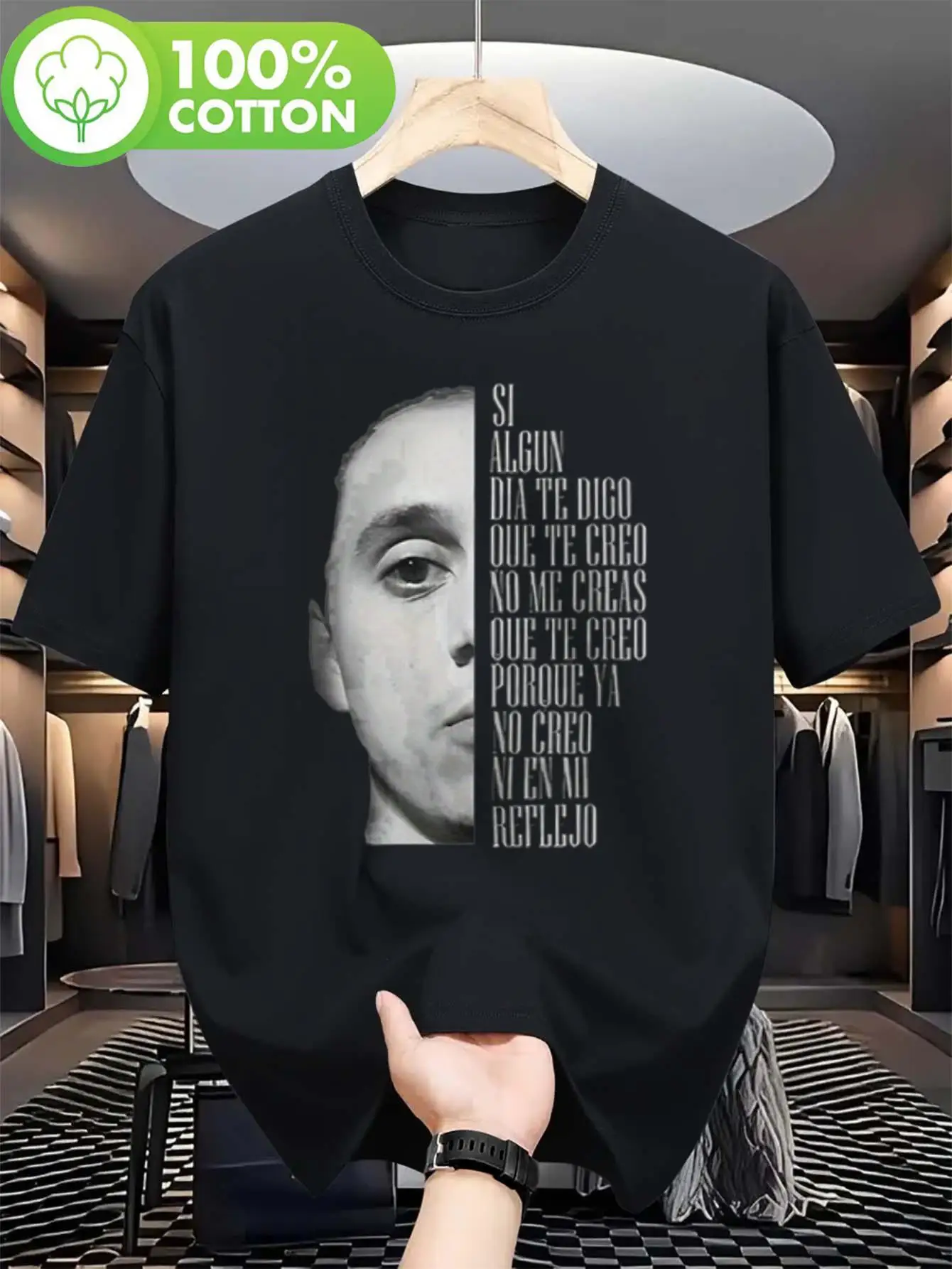 2026 100% Men'S Casual Stylish Canserbero Gothic T-Shirt with Spanish Lyrics and Print - Heavy Mental Awareness Tee - Unisex Streetwear for Concerts, Casual Wear - Breathable Round Neck Top for Daily Street Casual Wear