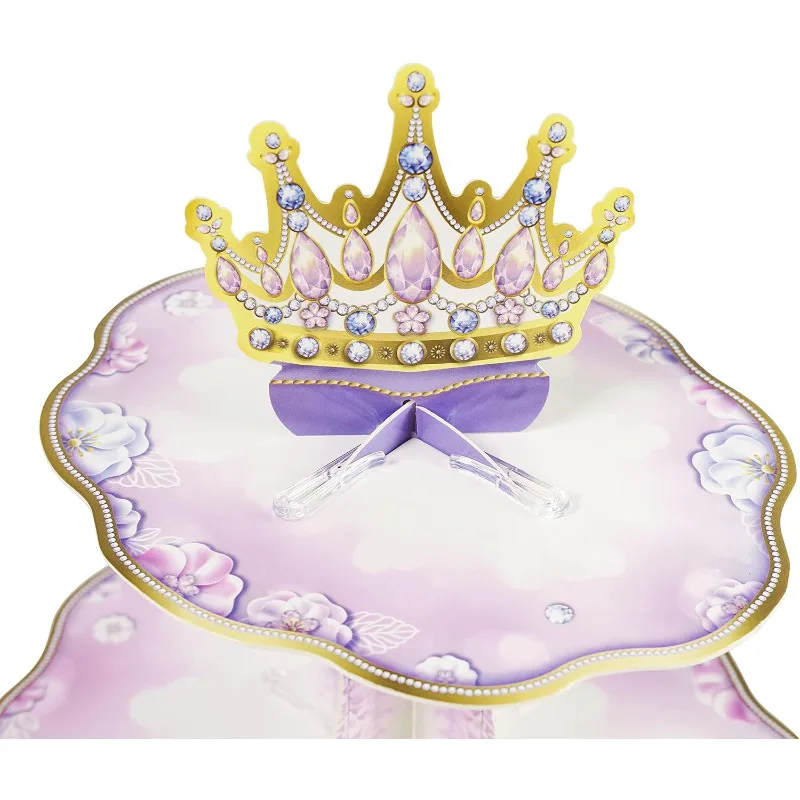 Lila Cupcake Stand 3-stufiges Dessert für Lavendel Blumen krone Thema Quince anera Party Kuchen Serviert ablett Hochzeits feier Lieferungen – Detail 3