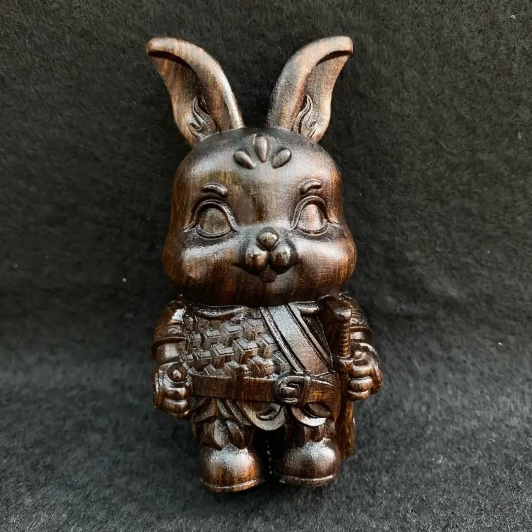 Darakan Incense Wood Carving Domineering Rabbit General Handle Pieces Crafts Small Ornaments Gifts Zodiac Rabbit Ornaments