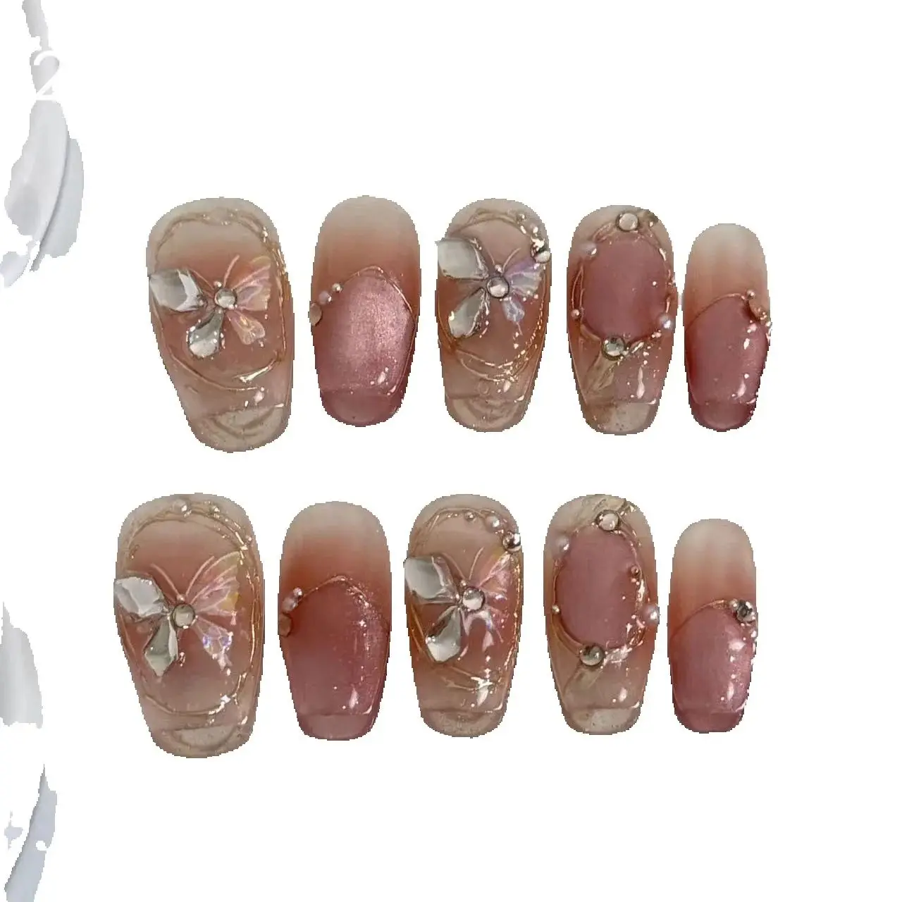 Butterflies Scent Short T Detachable Reusable High-Quality Elegant Luxurious Whitening Handmade Press On Nails.No.E484