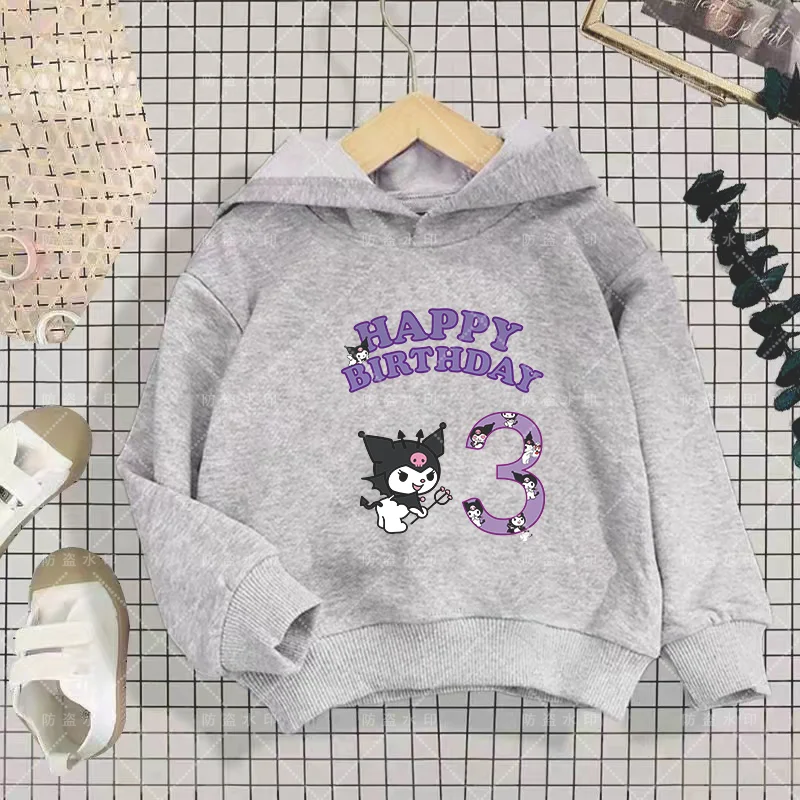 Birthday Number 3-12 Korean Children's Clothes 2024 Caricature Hoodie Little Girls Clothing Kulomi Cartoons Kawaii Top Kids Girl