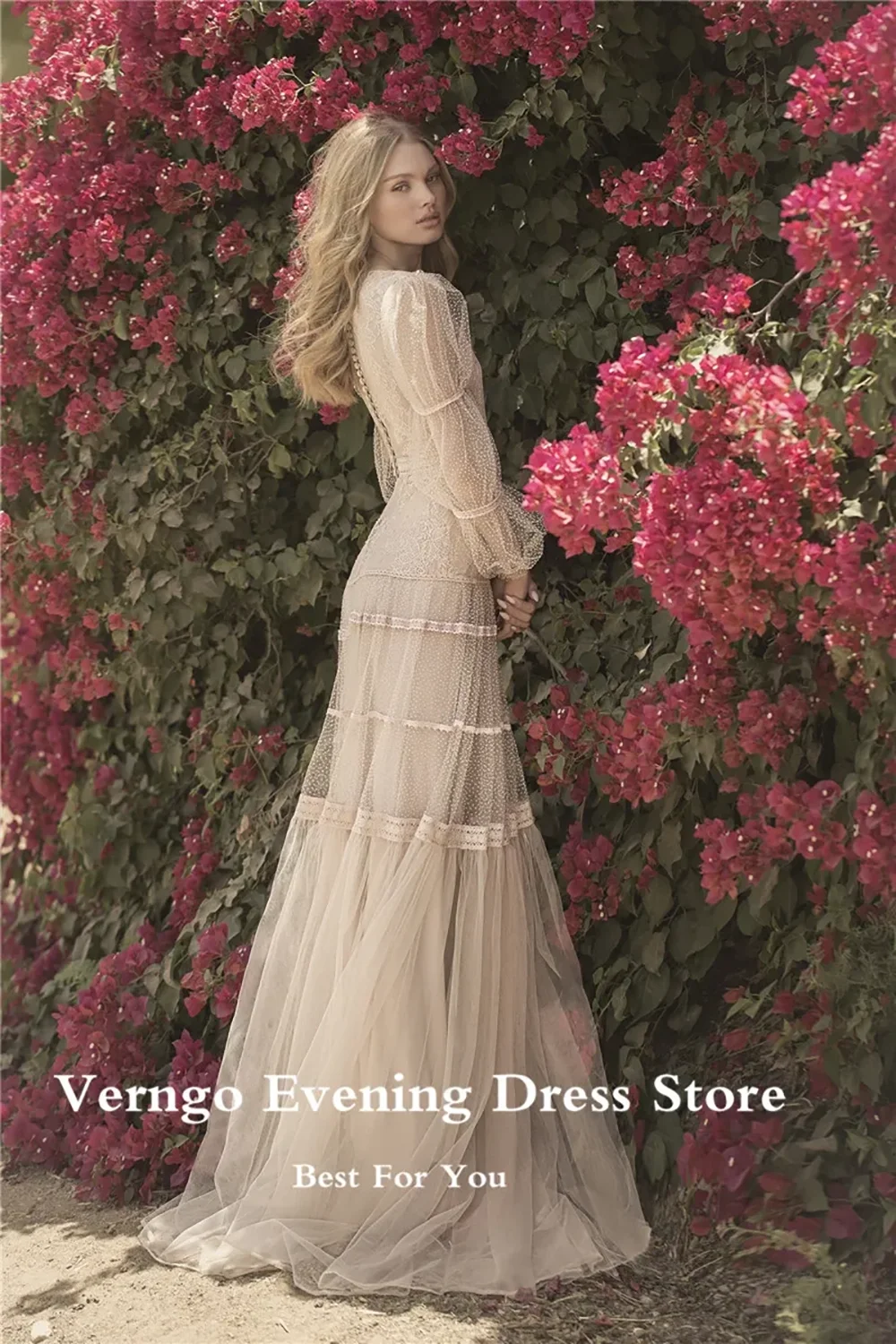 Verngo-Robe de soirée en tulle à col rond pour femme, robes de RhA-ligne, manches longues, occasion formelle, fête d'anniversaire, personnalisée