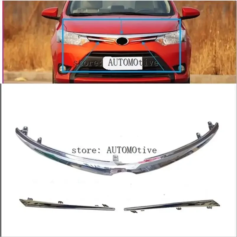 Car Cover Middle Trim ABS Chrome Front Racing Grid Grill Grille Molding Stick Frame For Toyota Vios/Yaris Sedan 2014 2015 2016