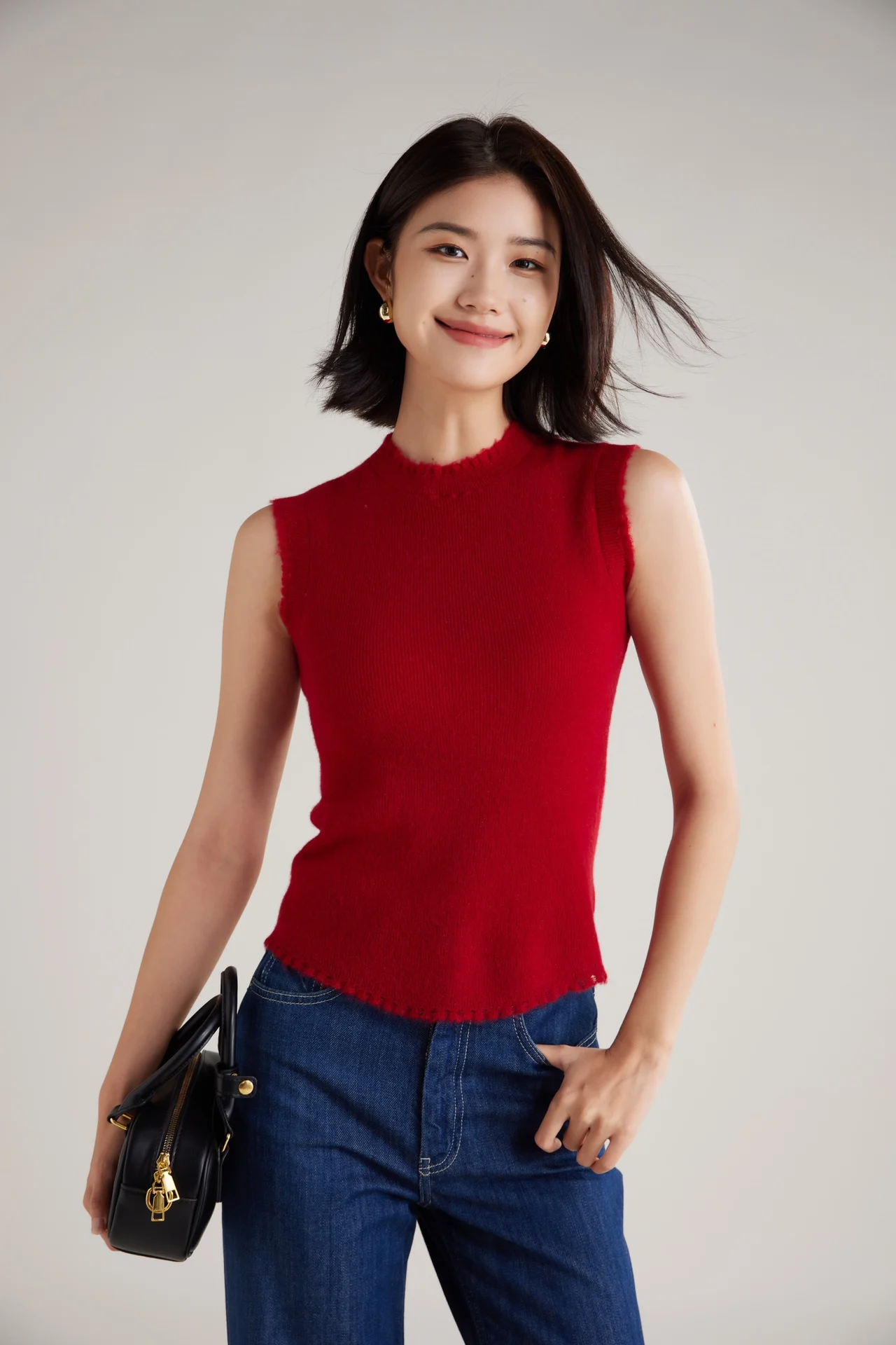 

Pure Camere Svel Knitted Vest round Ne Loose Women's Top Commute Sle Color Base Layer irt