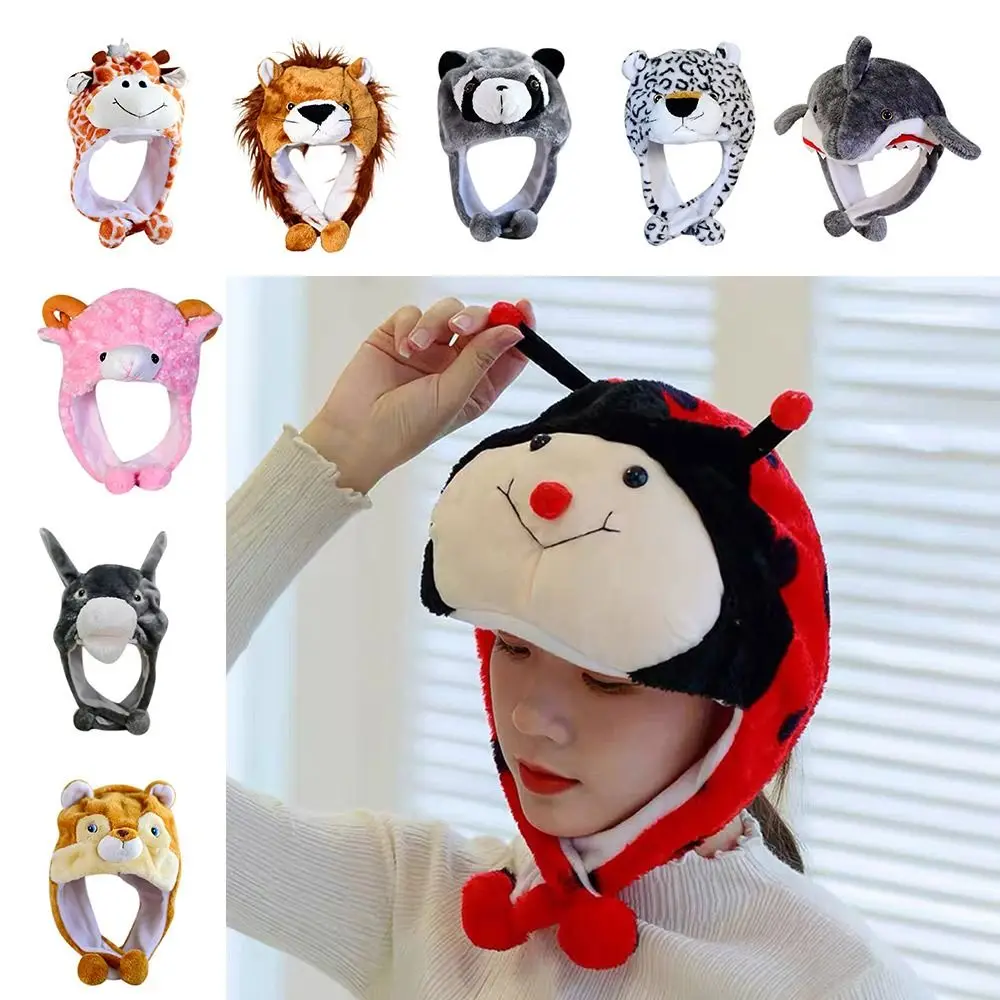 Trapper Hat Cartoon Plush Moving Hat Animal Neck Warmer Animal Earflap Hat Movable Ears Airbag Cap Cosplay Party