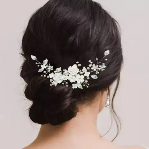 Cross-border European-style white polymer clay flower bridal hair accessory, wedding accessory, ancient-style flower wreath, pea