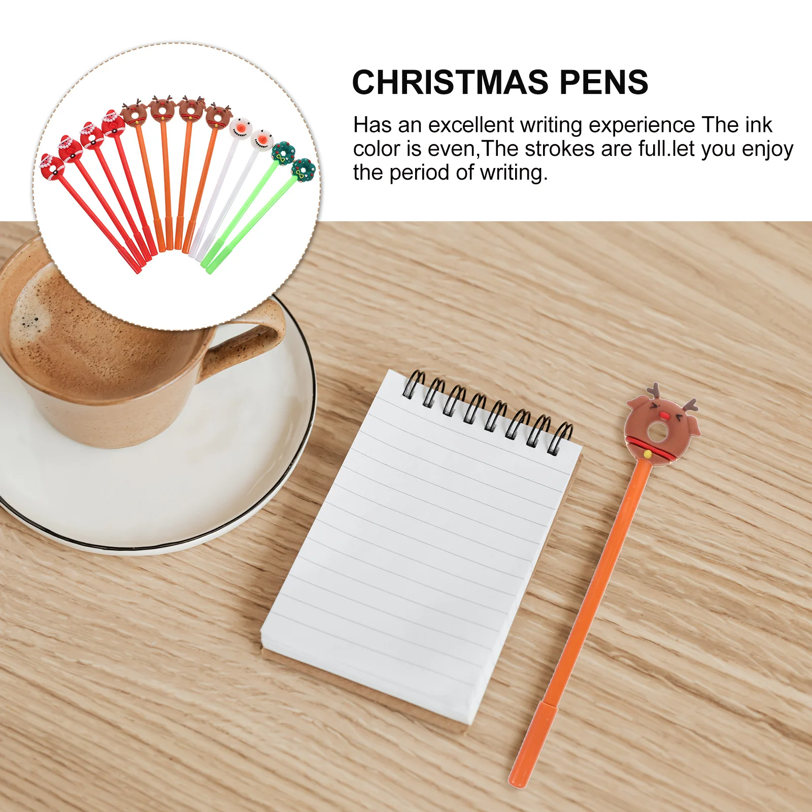 

12 шт., шариковые ручки на рождественскую тематику, полимерная глина, милые ручки для письма, канцелярские принадлежности для студентов, гелевые чернила, рождественская ручка