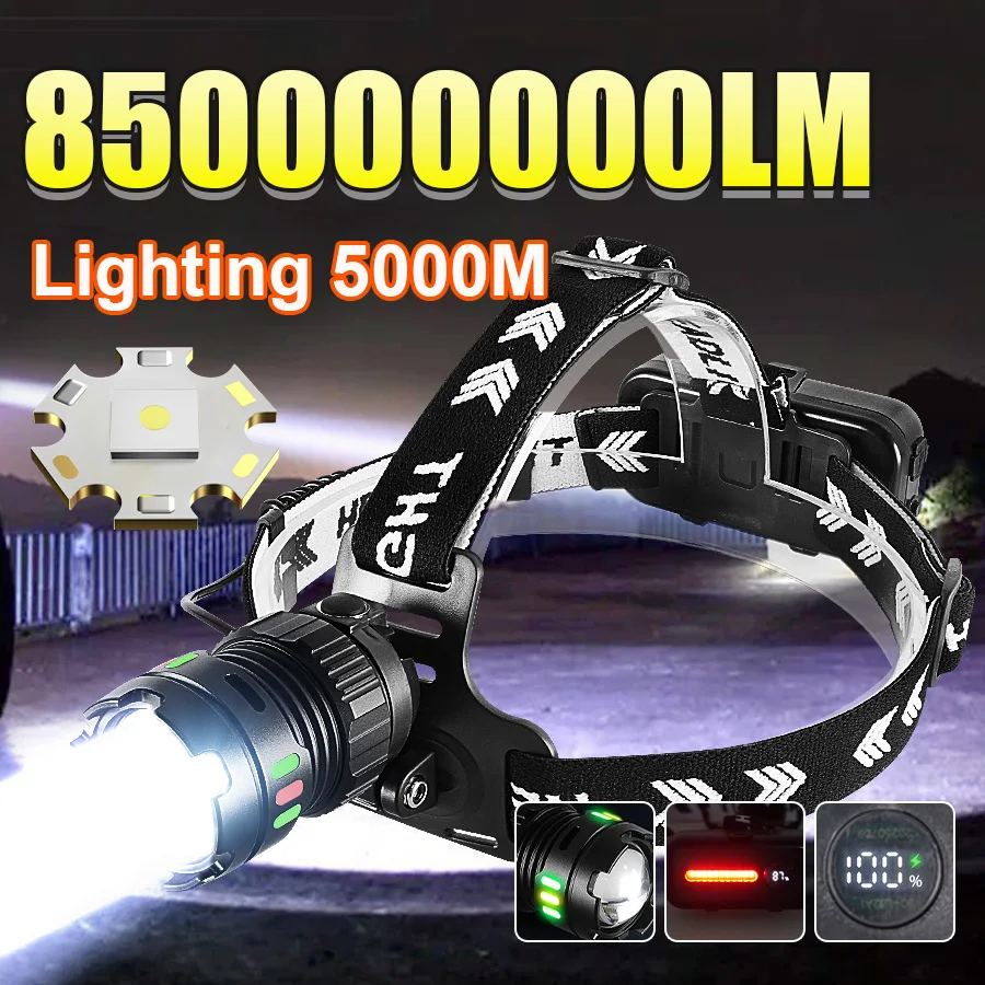 

Светодиодный налобный фонарь с мощным светом 850000000LM, USB-перезаряжаемая лампа, налобный фонарь для рыбалки с COB-подсветкой, суперяркий фонарь для кемпинга