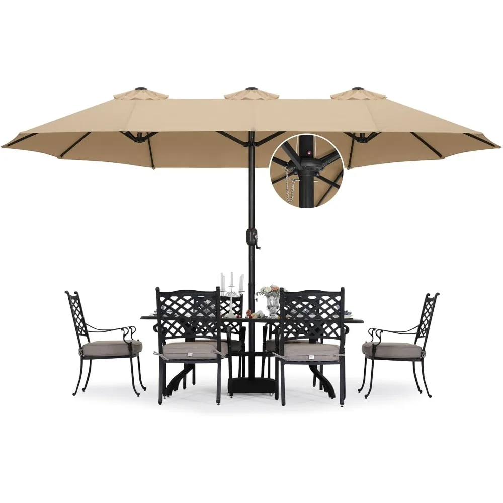 

15FT Patio Umbrella with Base, Outdoor Double-Sided Rectangle Umbrella Bonus Latch, Wights for Poolside, Lawn, Backyard (Khaki)