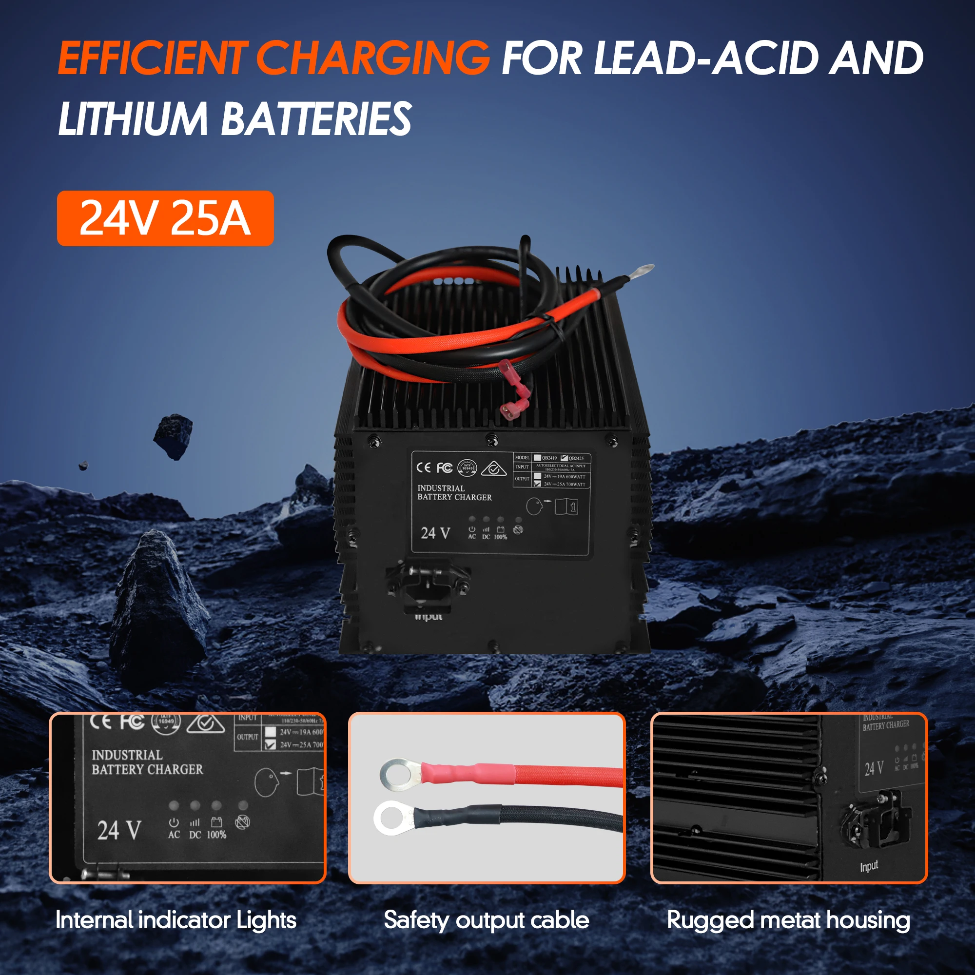 Carregador de bateria 24V 25A para vassoura de purificador de piso Tennant 1029256 50050 1058164