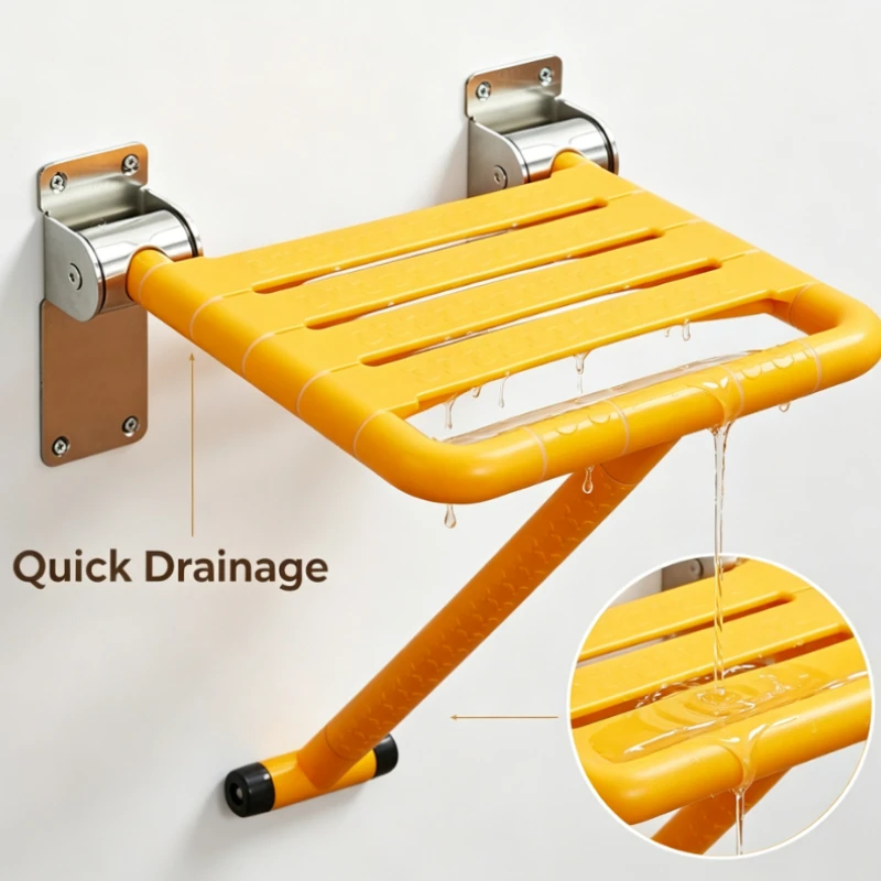 Wall Mounted Foldable Shower Bench With Adjustable Aluminum Legs Anti Slip Surface For Compact Bathroom Space Saving