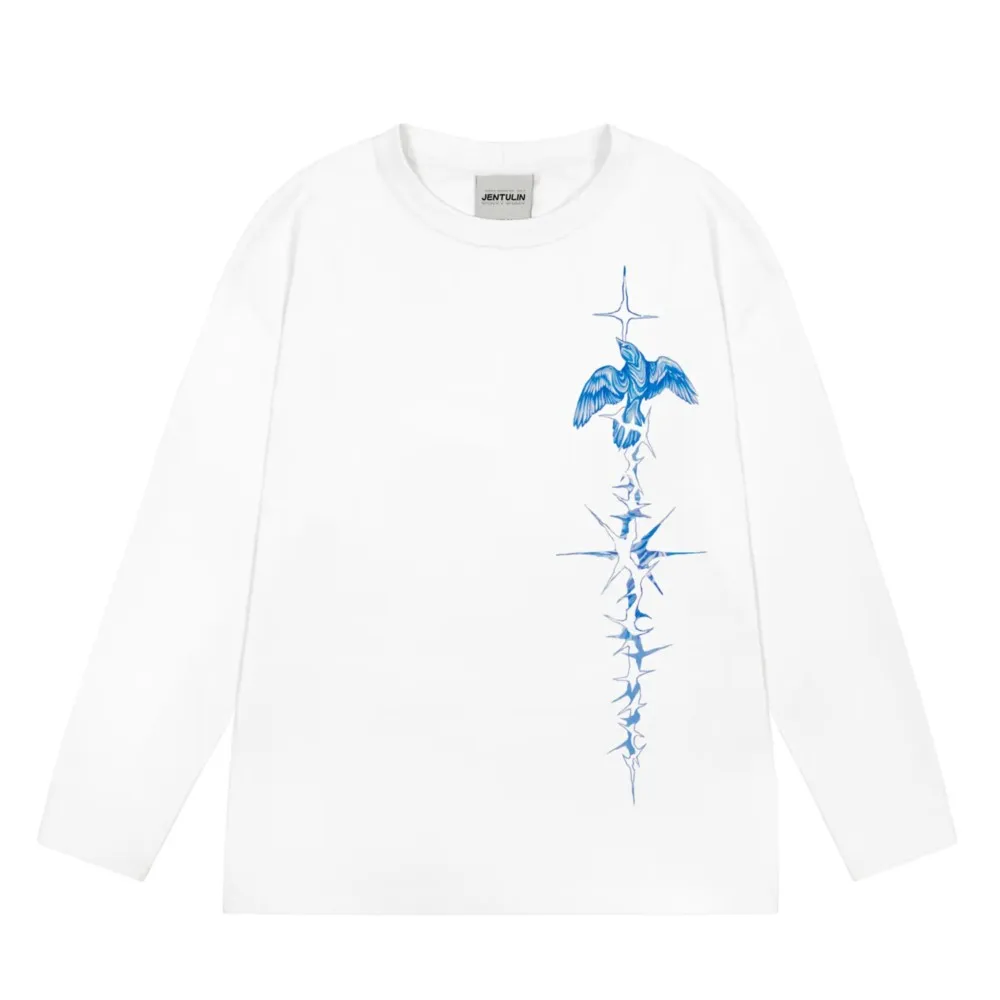 Oversized Men's Clothing Streetwear Bright Side Print Autumn Hip Hop Korean Long Sleeve Y2k Top Tee Cotton Graphic Unisex Tshirt image 5