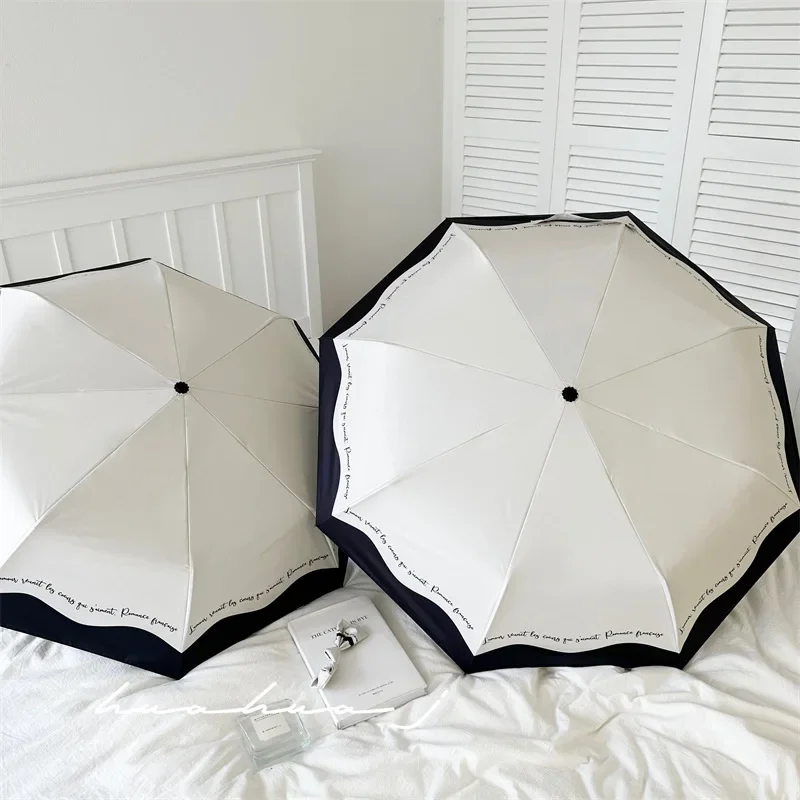 Black and White Edge Niche Sun Protection and Anti-UV Parasol French Umbrella Automatic Female Rain or Shine Dual-use