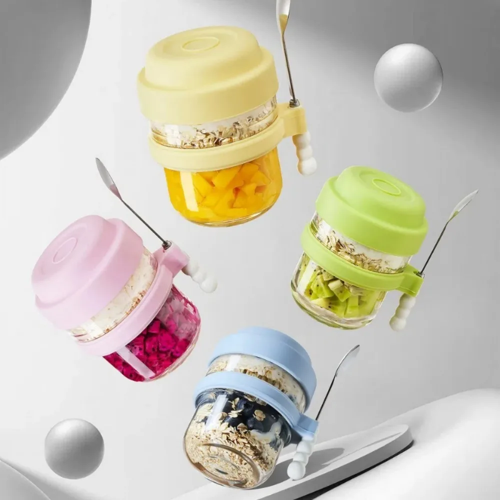 

New 440ml Breakfast Cup Glass with Spoon Salad Cup Food Storage Container Oatmeal Cereal Nut Yogurt