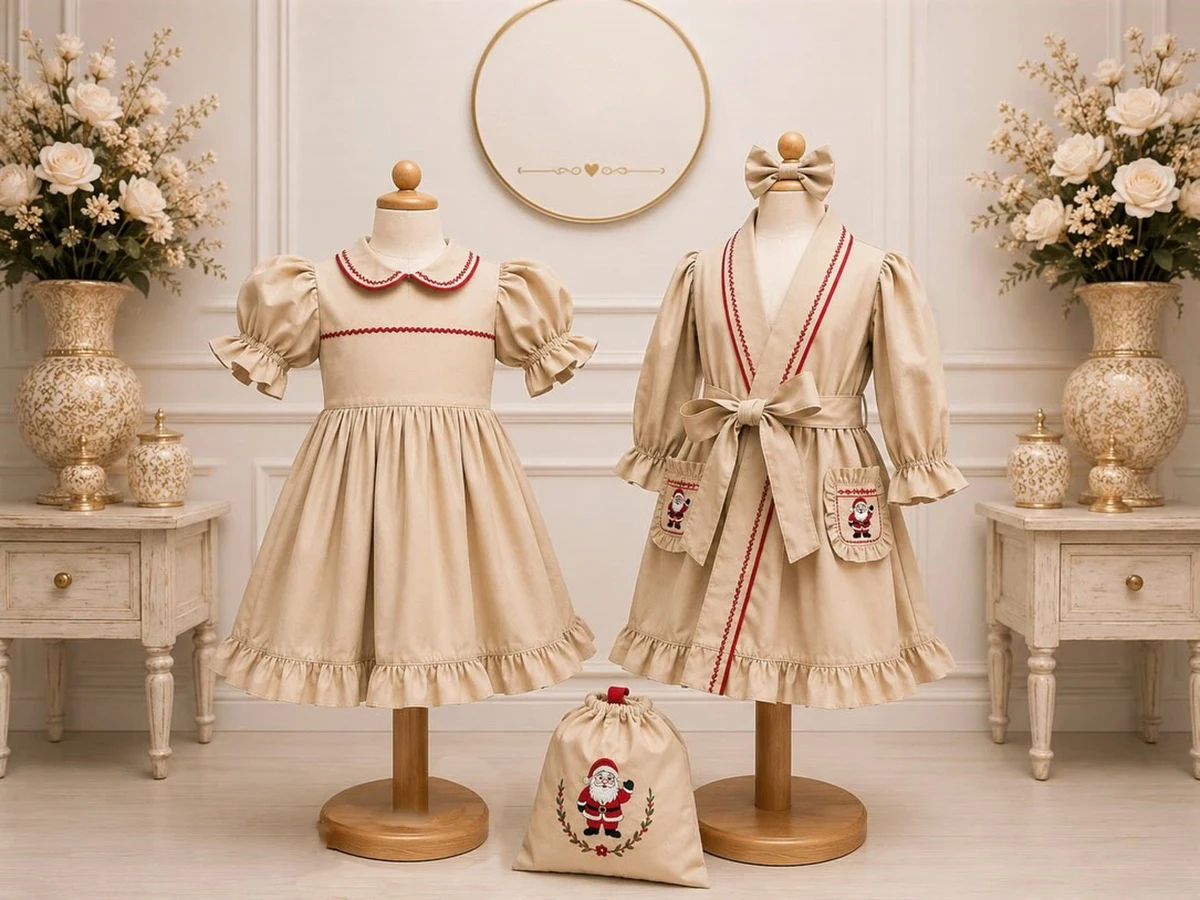 Summer Baby Girl Santa Claus Bear Embroidered Beige Green Dress Robe Bow For Casual Party Birthday Wedding Photography