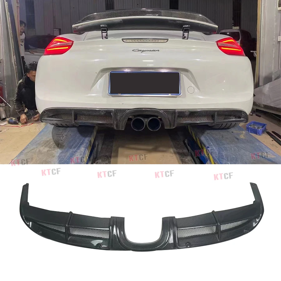 

High Quality Real Carbon Fiber Rear Trunk Lip Splitters Bumper Diffuser Protector For Porsche Cayman Boxster 981 2013-2015