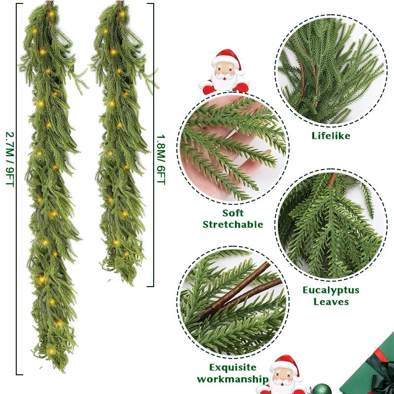 Рождественская сосновая гирлянда Norfolk 6/9 футов с огнями для декора камина, искусственные сосновые ветки, венки, настольный домашний декор